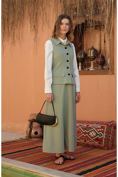 Fatma Atasoy Linen Mint Flared Skirt