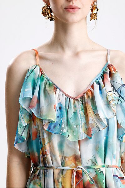 VAPUR TEKSTİL Rochie din șifon cu imprimeu floral cu detaliu cu volane