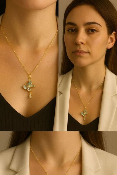 Karem Jewellery Açık Mavi Taşlı Kadın Kolye
