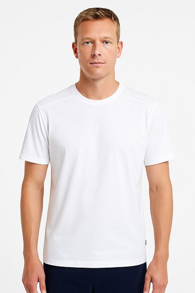 Cottonland Мъжки BASIC удобна кройка с O-образно деколте и памучен T-shirt BEYAZ