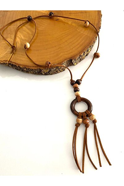 canan dizayn Bohem Otantik Ahşap Halka Kolye Taba