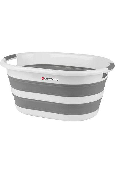 awwaline Multifunctional folding basket made of plastic, awwaline, white/gray, 26 liters, ideal for laundry