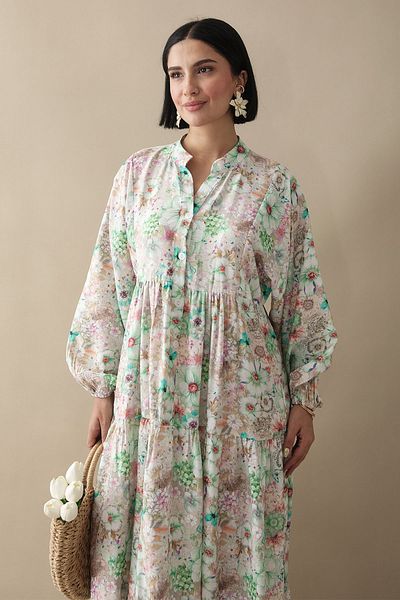 InStyle Rochie Mango Verde Floare de Narcis
