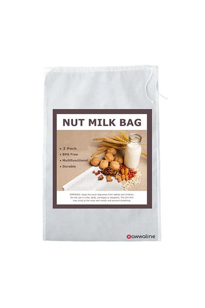 awwaline Set 3 pungi de strecurare lapte vegan din migdale si nuci, awwaline, Nylon, Reutilizabile, 20x30 cm