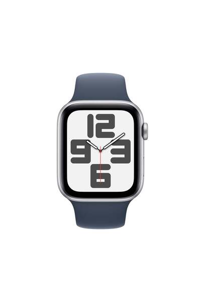 Apple Watch SE GPS 44mm Silver Aluminium Case with Storm Blue Sport Band - S/M