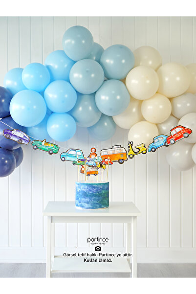 partince Klasik Arabalar Konseptli Mini Doğum Günü Balon Zincir Seti Araba Te...