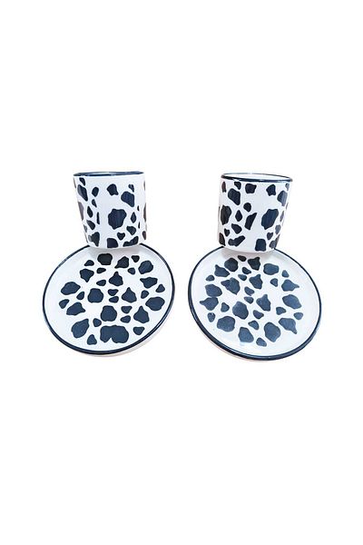 Ganita home Coffee Cup Black Spotted 2 Person 4 Piece Double 100 Ml/New