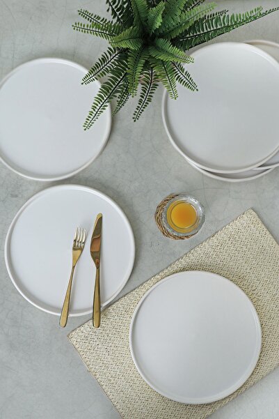 Keramika Mat Beyaz Stackable Servis Tabağı 27 Cm 6 Adet 022