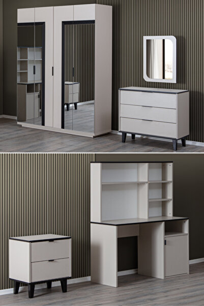 Setay Vegnum Genç Odası Takımı - Vegnum 4 Kapaklı Dolap, Bali Çalışma Masası, Şifonyer, Komodin