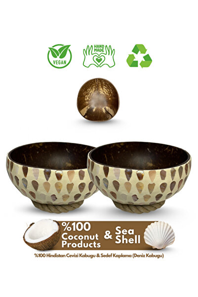 Coconut Products 2 Adet Sedef Kaplama El Yapımı Hindistan Cevizi Kasesi Ve Ka...
