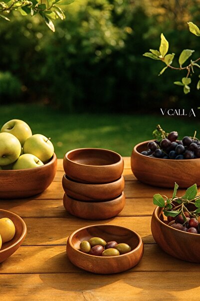 Vcalla Rustic Style 4-Piece Wooden Bowl Set – Beech Wood, for Fruit and Vegetable Presentations