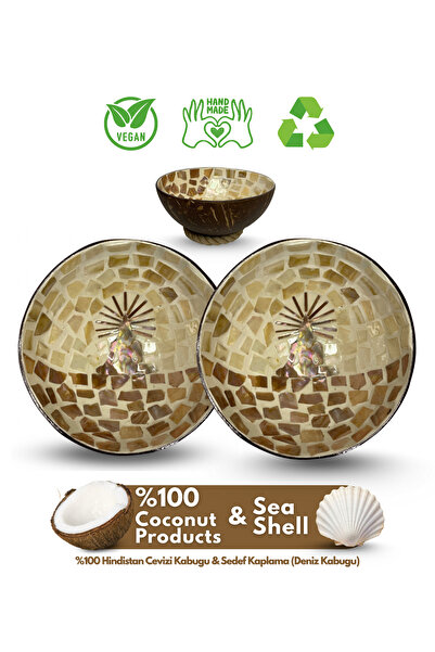 Coconut Products 2 Adet Yoga Design Sedef Kaplama Hindistan Cevizi Kase & Has...