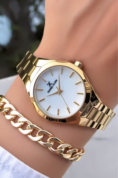 Daniel Klein Orijinal Kesme Cam Su Geçirmez Kadın Kol Saati Gold Renk Çelik Kordon Bileklik Hediye DKD23C2