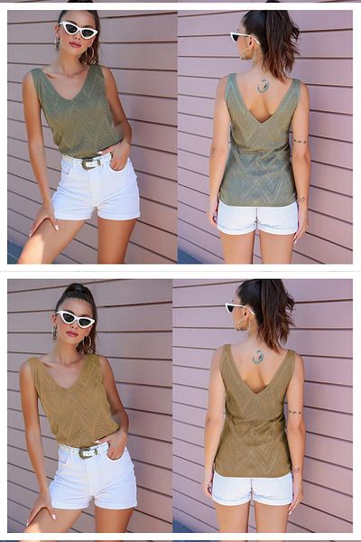 citystyle V-neck Sleeveless Glitter Detailed Women's Blouse - Pack of 2 Khaki-camel