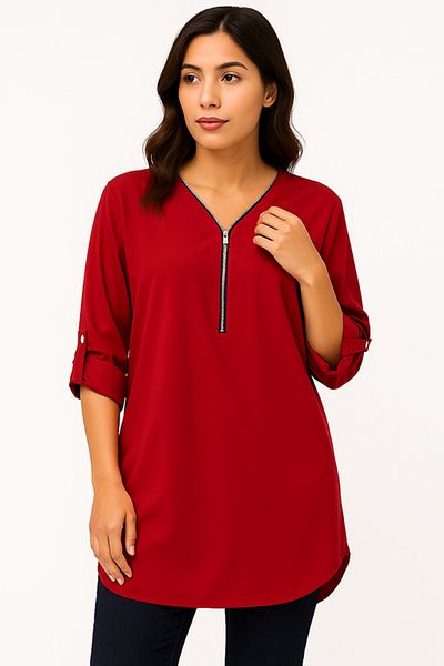 dorbe v neck zipper closure women fashion outerwear blouse tunics top