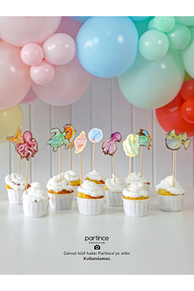 partince 10 Parça Deniz Canlıları Pasta Kürdanı Cake Topper Doğum Günü Pasta ...