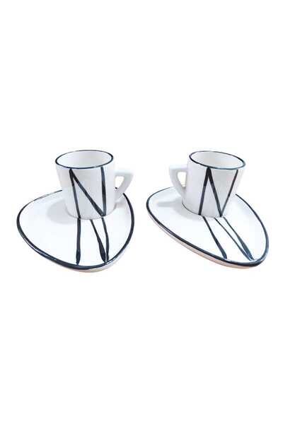 Ganita home Kahve Fincanı Modern Siyah Çizgili 2 Kişilik 4 Parça Double 100 ml