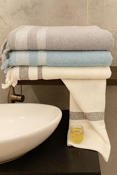 Bonny Home Set de prosoape de baie Lora din 3 piese – 3 bucăți 100x150 cm, 100% bumbac, textura moale, prosop cu franjuri