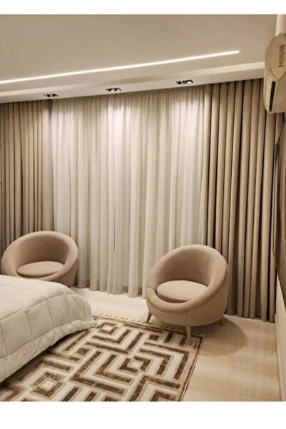 CY HOME Bej Fon Perde 1x3 Sık Pile (TEK KANAT)