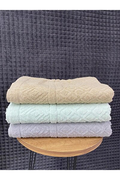 Bonny Home Tile 3-Piece Bath Towel Set – 3 Pieces 100X150 Cm, 100% Cotton, Soft Textured, Knitted Patterned Towels