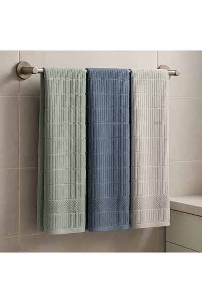 Bonny Home Atlas 3-Piece Bath Towel Set – 3 Pieces 100X150 cm 100% Cotton, Soft Textured, Knitted Patterned Towels