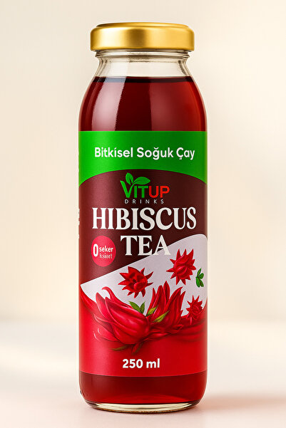 VİTUP Hibiscus Ice Tea – Şekersiz Bitkisel Soğuk Çay – 250 ml X6'lı Paket (CAM ŞİŞELİ)