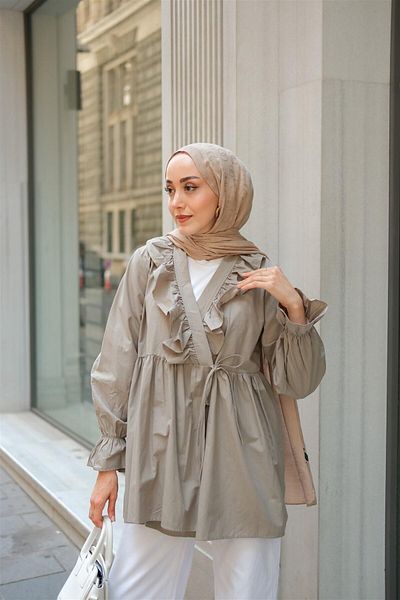 LOCCO Tunica Hijab Gri - Legata lateral si cu volane