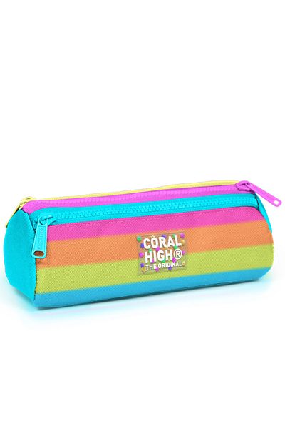 Coral High Kids Colorful Striped Three Compartment Pencil Bag 22086