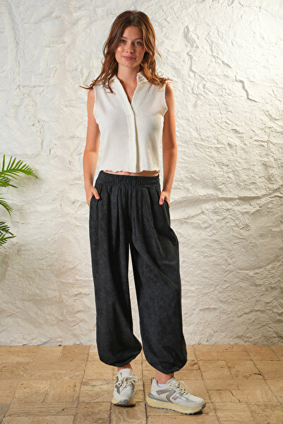 JADİYA Women's Cupra Fabric Elastic Waist Flowy Pleated Bohemian Shalwar Trousers