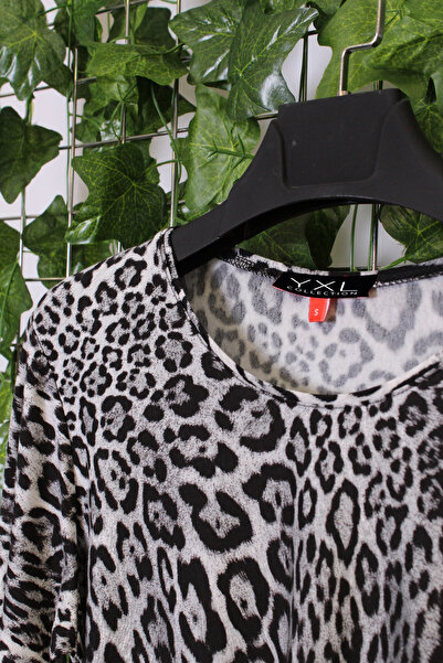 YXL COLLECTION Γυναικεία μπλούζα με μοτίβο με σάλι λεοπάρ μεγάλου μεγέθους Lycra 3/4 μανίκια