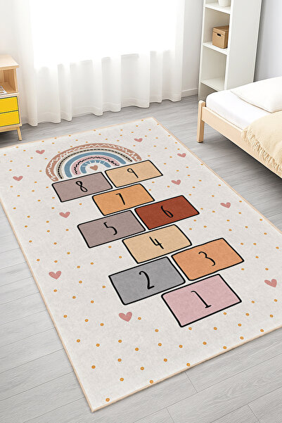 Realhomes Canlı Renklerde Çocuklar için Rainbow Temalı Yıkanabilir Kaymaz Tab...