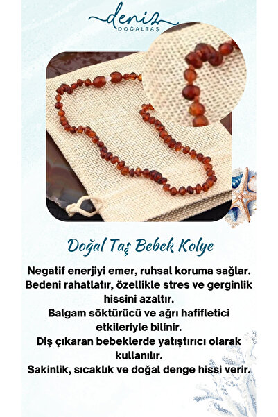 Deniz Doğal Taş Sertifikalı ( Taşlar) Doğaltaş Bebek Kolye - Kehribar