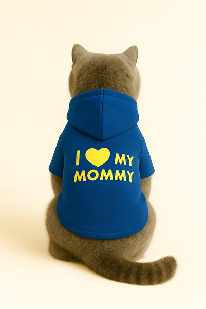 Monopetz Kapişonlu Sweatshirt Köpek Ve Kedi Kıyafeti - Bebe Mavi I Love Mommy...