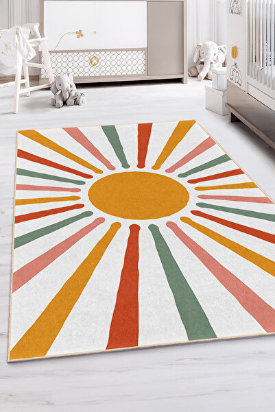 Realhomes Canlı Renklerde Güneş Motifli Çocuk Odası Yıkanabilir Kaymaz Taban ...