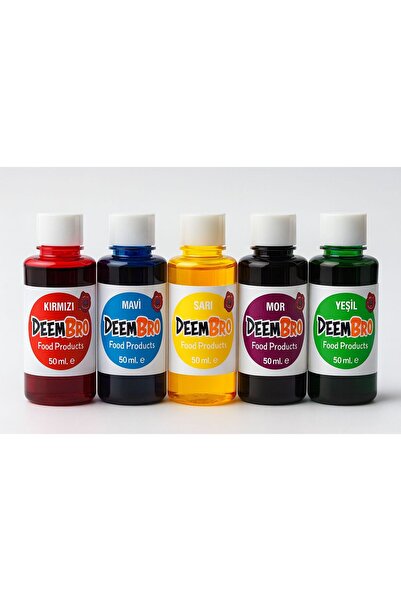 DEEMBRO Gıda Boyası Seti 5 Adet 5 Renk 50 Ml X 5 Adet Toplam 250 Ml Sıvı Gıda Boyaları Sıvı Gıda Boyası