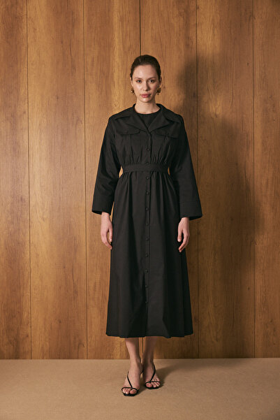 EMNORA Poplin Trenç Elbise Siyah