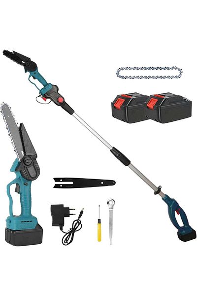 OEM Foarfeca de Gradina + Mini Drujba Profesionala - 2 Baterii 48V, Lama 16 cm, Brat Telescopic 2.13 m