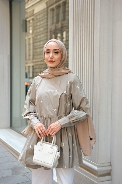 LOCCO Green Mildew Tunic - Embroidery Embroidered and Side Tie