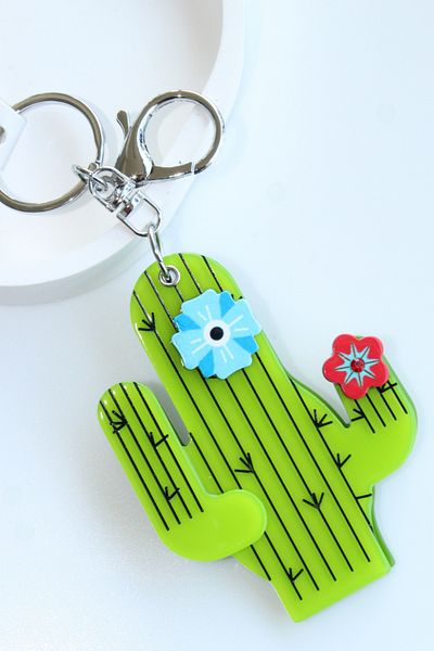 Leo'Stone Cactus Design Mirrored Women's Bag Charm and Keychain