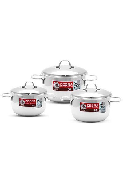 ZEBRA THAILAND ZEBRA Extra Infinity 18/10 Stainless Steel Small Cookware Set, Sizes 16-18-20 cm