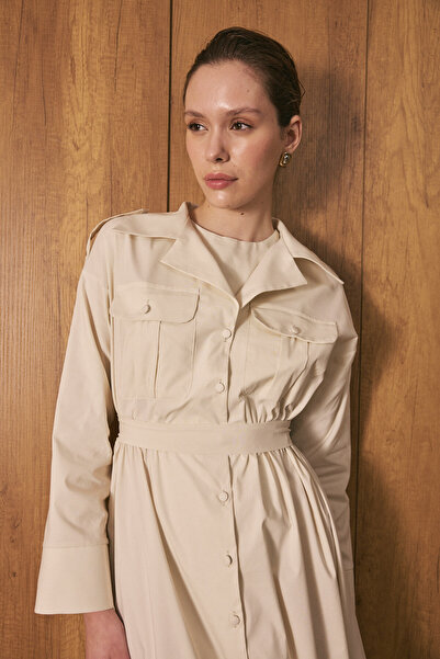 EMNORA Poplin Trenç Elbise Taş