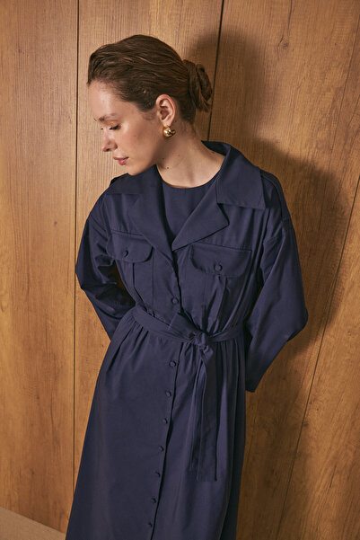 EMNORA Poplin Trenç Elbise Lacivert