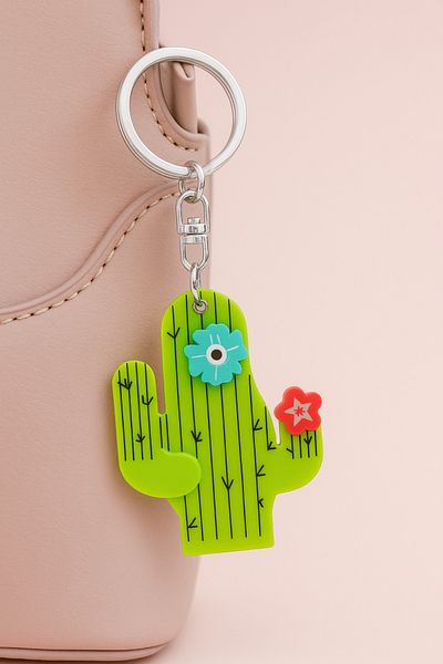 Leo'Stone Cactus Design Mirrored Women's Bag Charm and Keychain
