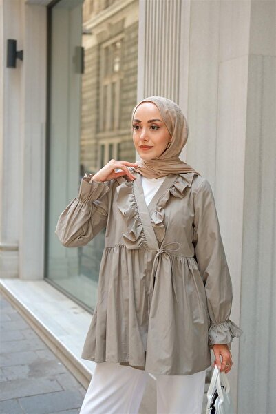 LOCCO Gray Hijab Tunic - Side Tie and Ruffle Detail