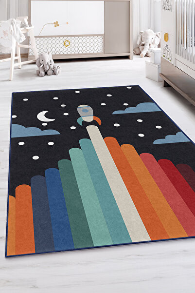 Realhomes Uzay Temalı Renkli Astronot Desenli Çocuk Odası Yıkanabilir Kaymaz ...