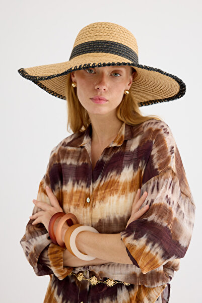 EMNORA Dikişli Hasır Şapka Siyah