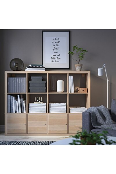 IKEA açık raf ünitesi, ağartılmış meşe görünümlü, 147x112 cm, kapaklı