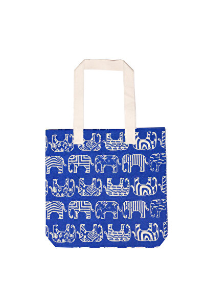 Wolo Company Wolo Blue Elephant Patterned Canvas Shoulder Bag - Eco-Friendly