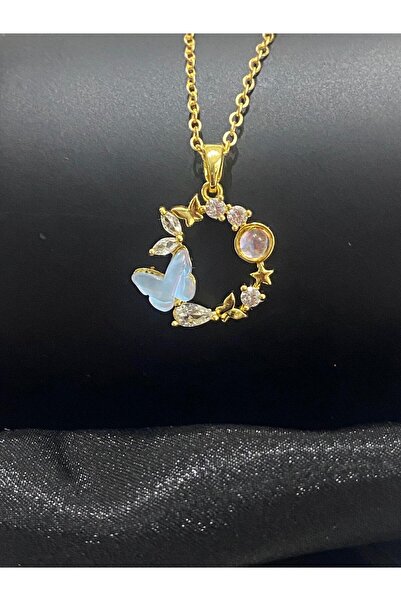 KANERUZ Zircon Stone Butterfly Model Steel Necklace