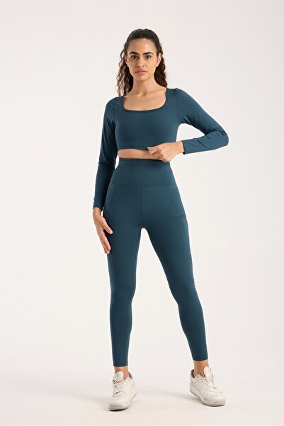 MENEL ZENELLİ سروال رياضي نسائي عالي الخصر بجيبين مزدوجين